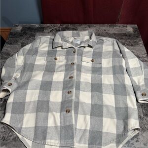 Old Navy Gray and White Plaid Teddy Jacket